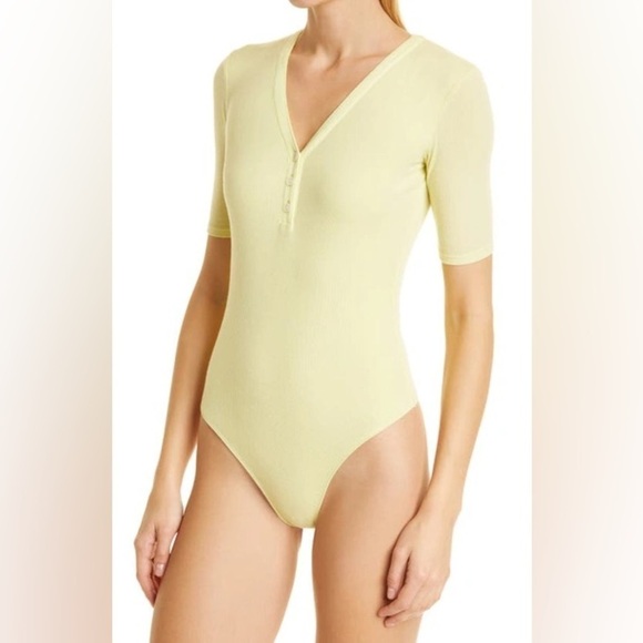 ATM ANTHONY THOMAS MELILLO STRETCH MODAL HENLEY BODYSUIT IN BANANA - Picture 2 of 10
